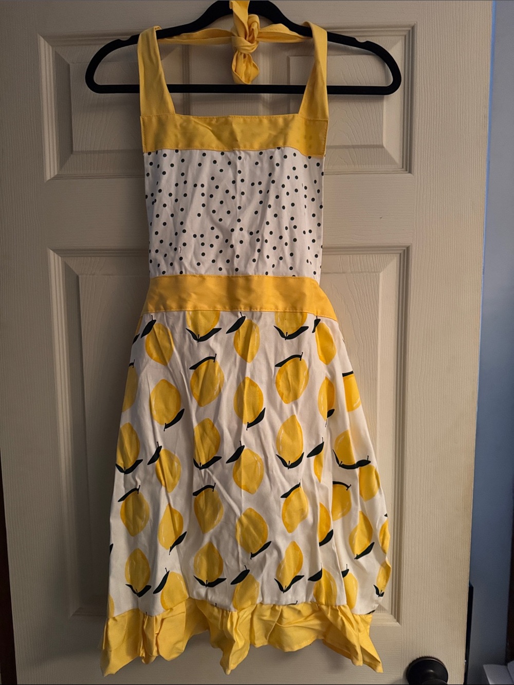 NWOT Yellow Lemon-Print Apron with Polka Dot Bodice